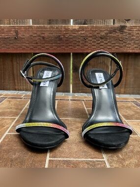 Size 7M | Steve Madden | Black Heels with Multicolor Crystal Straps